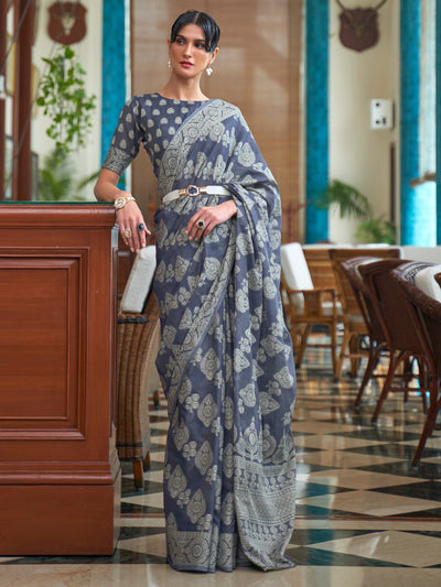 Cadet Grey Chikankari Lucknowi Saree | House of Vardha