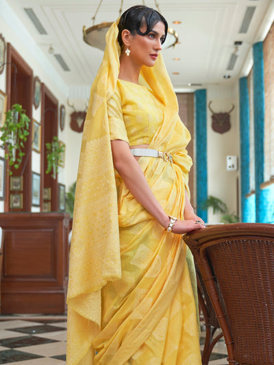 Canary Yellow Lucknowi Chikan Saree | House of Vardha