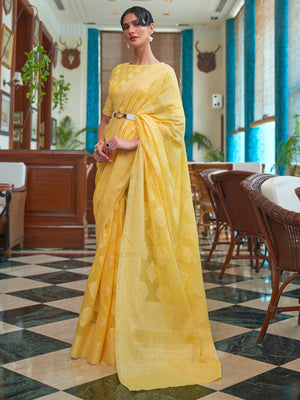 Canary Yellow Lucknowi Chikan Saree | House of Vardha