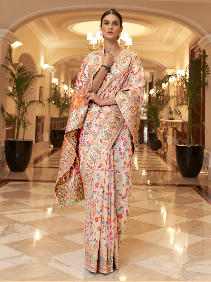 Beige  Pashmina Linen Saree