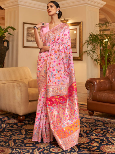 Pastel Pink Pashmina Linen Saree