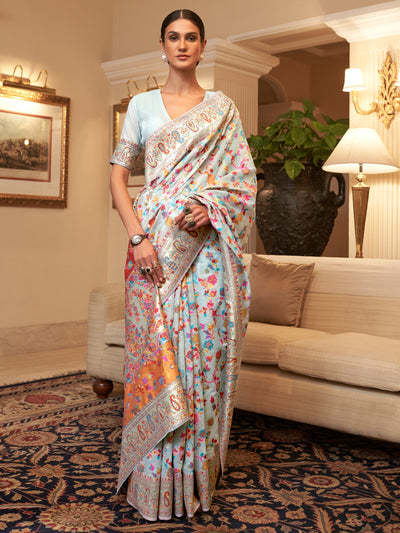 Alice Blue  Pashmina Linen Saree