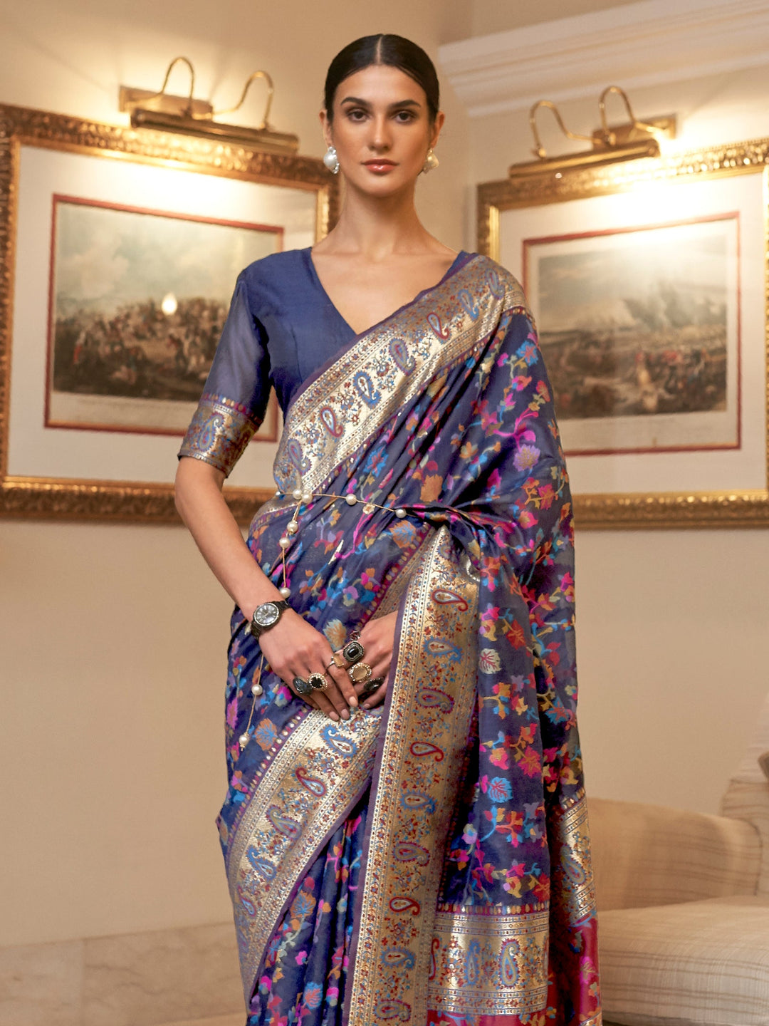 Ultra Violet Pashmina Linen Saree