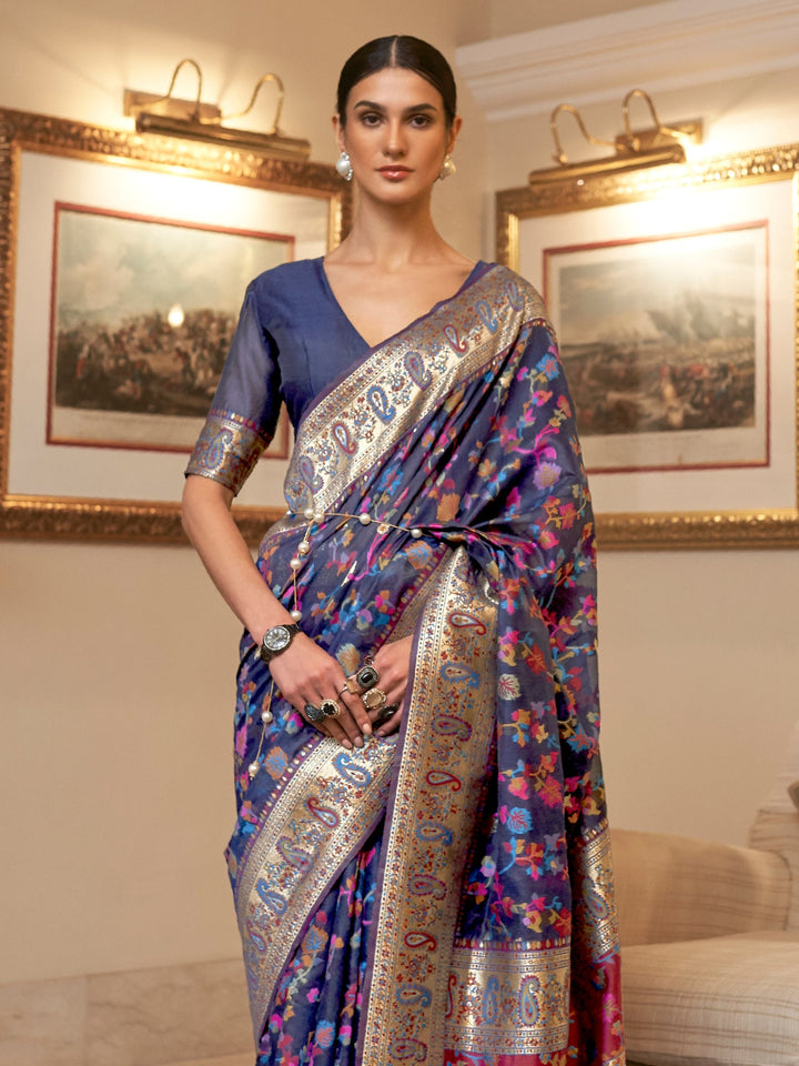 Ultra Violet Pashmina Linen Saree