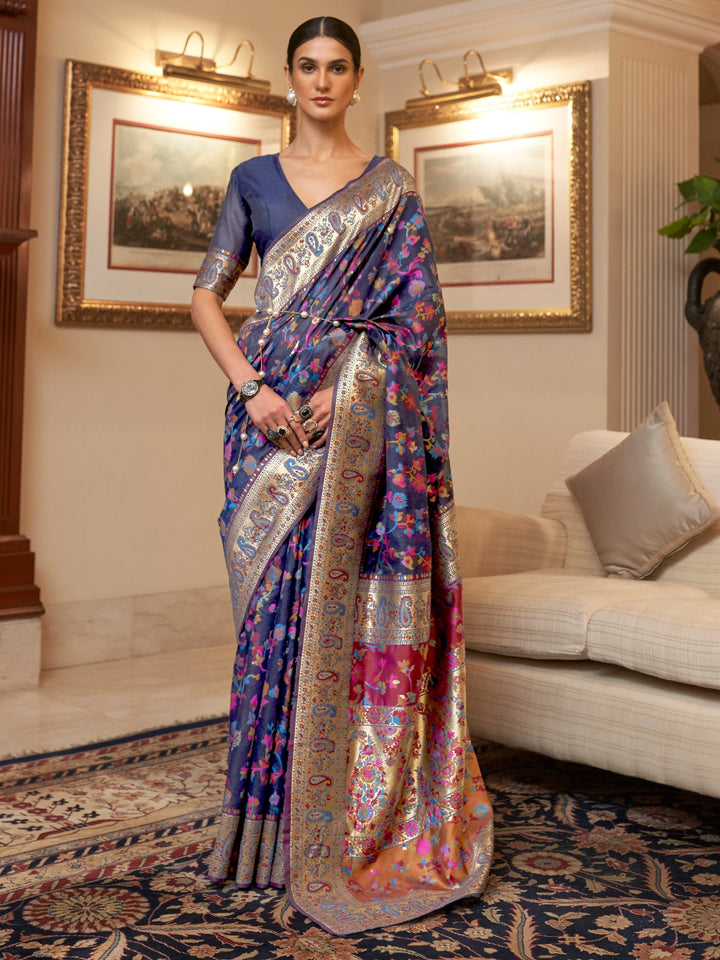 Ultra Violet Pashmina Linen Saree