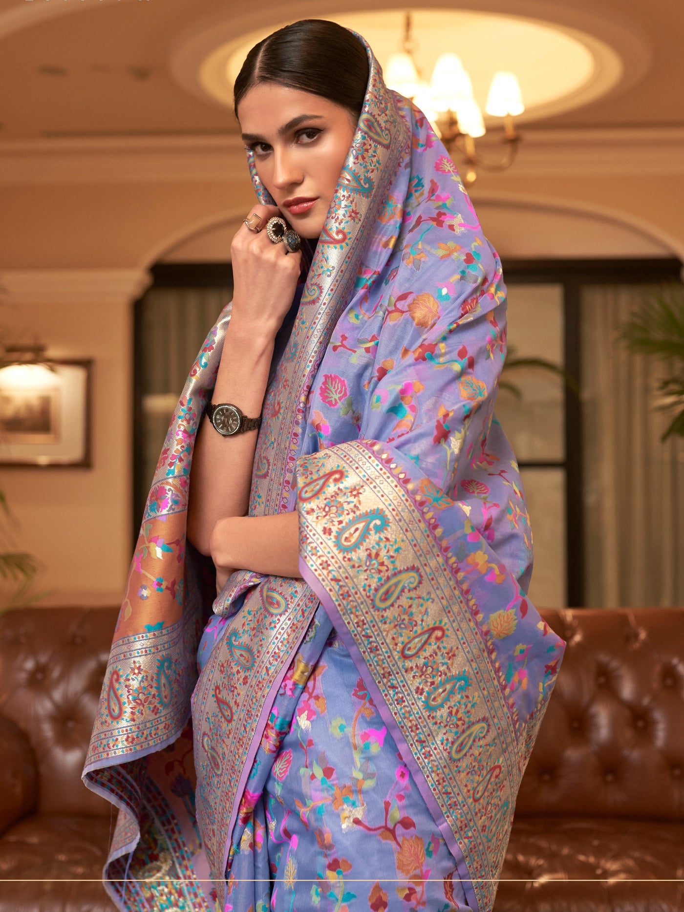 Pale Purple Pashmina Linen Saree