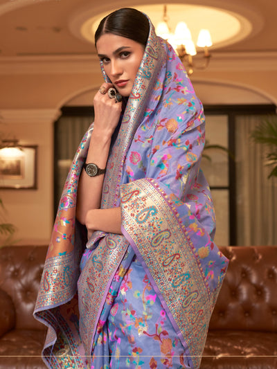 Pale Purple Pashmina Linen Saree