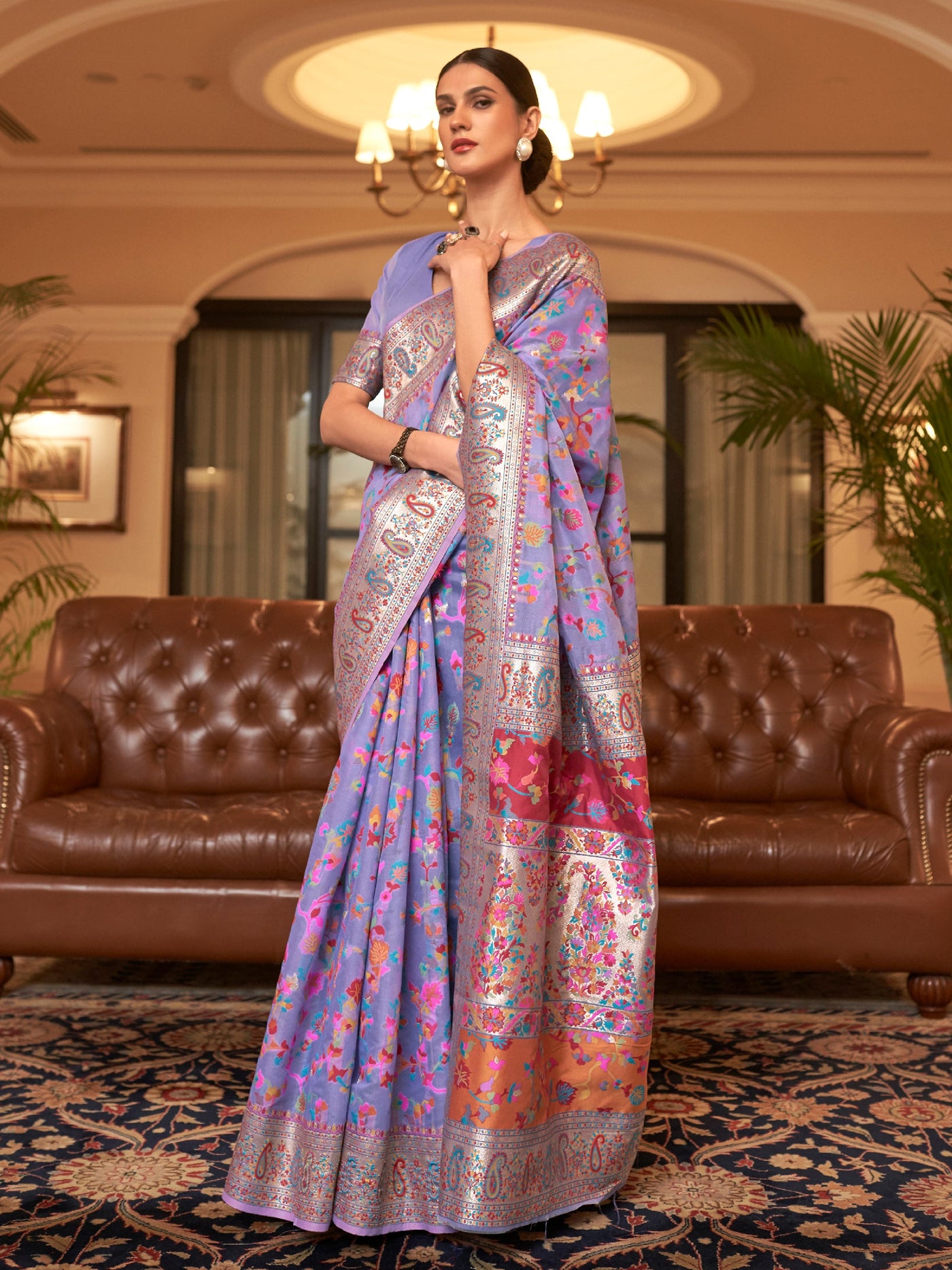 Pale Purple Pashmina Linen Saree