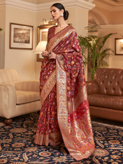 Rosewood  Maroon Pashmina Linen Saree
