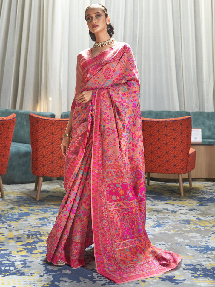 Salmon-Multi Pashmina Linen Saree