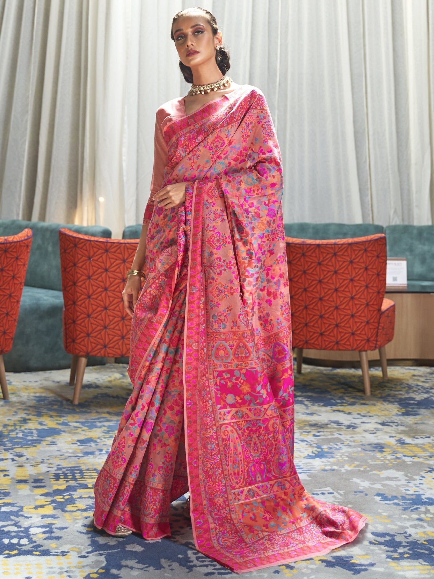 Salmon -Multi  Pashmina Linen Saree