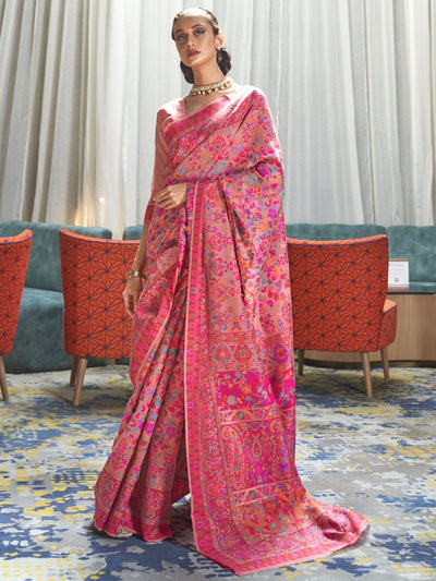 Salmon -Multi  Pashmina Linen Saree