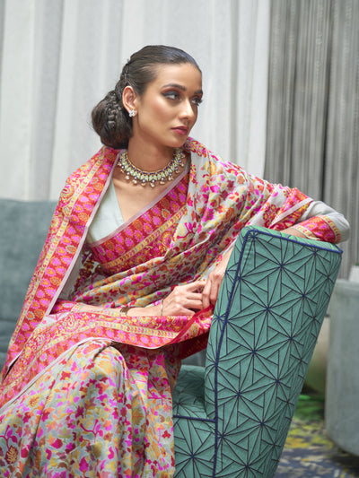 Mint -Multi  Pashmina Linen Saree
