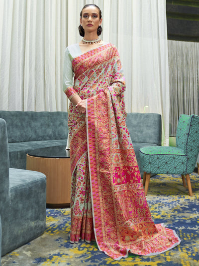 Mint -Multi  Pashmina Linen Saree