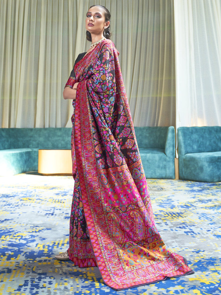 Onyx-Multi  Pashmina Linen Saree