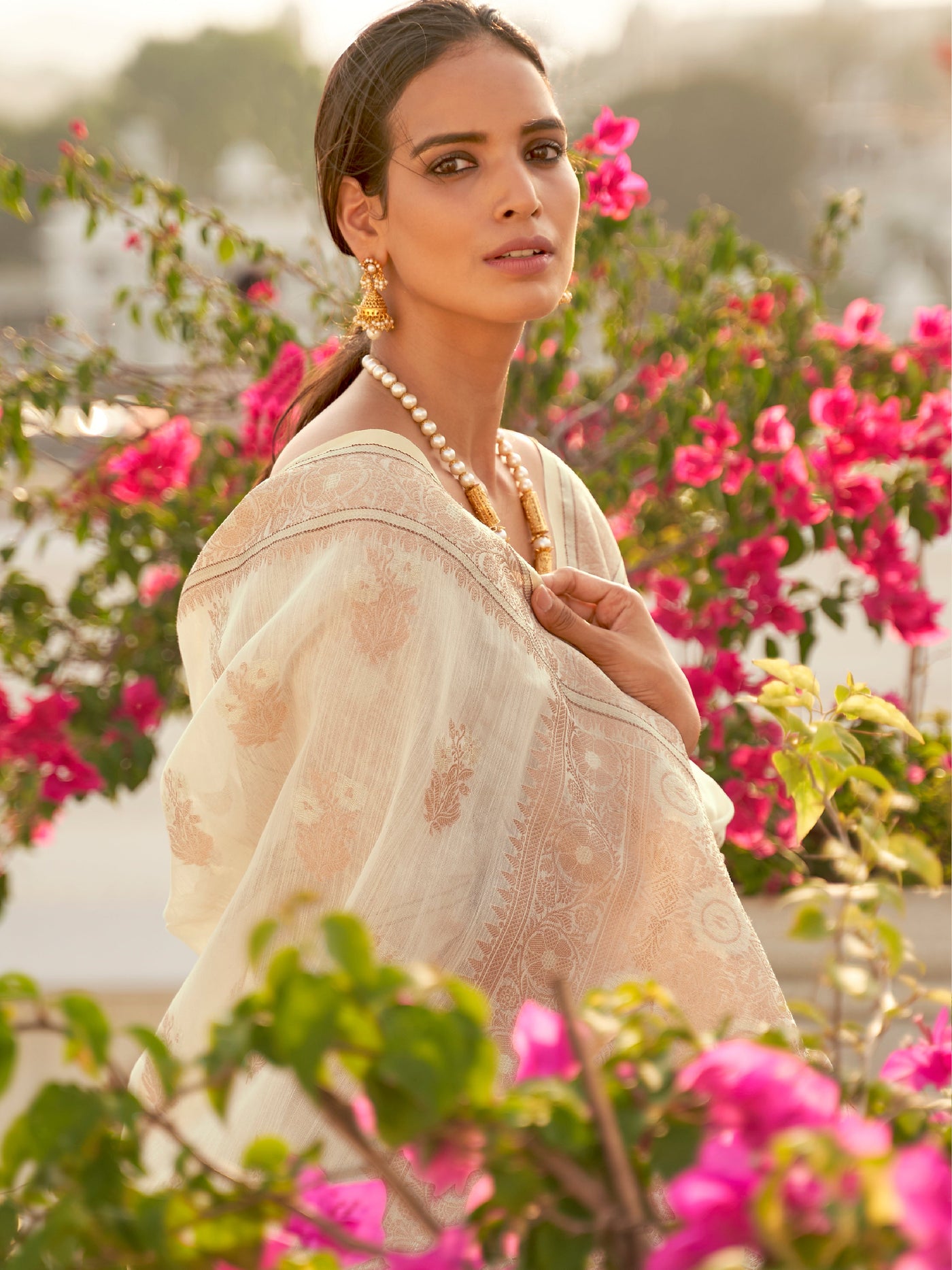 Off-White Linen Saree