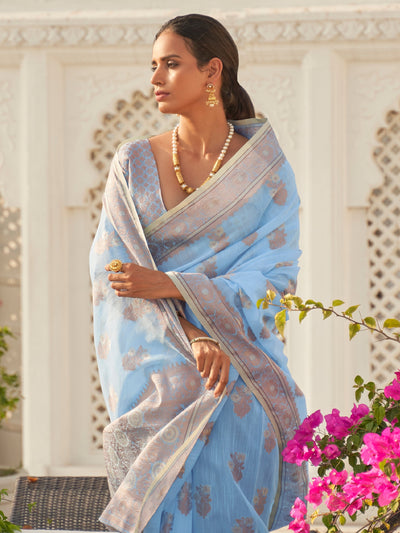 Baby Blue Linen Saree