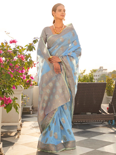 Baby Blue Linen Saree