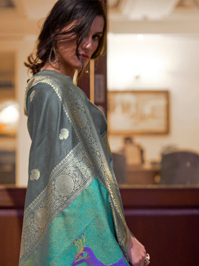 Slate Grey Bollywood Silk Blend Saree