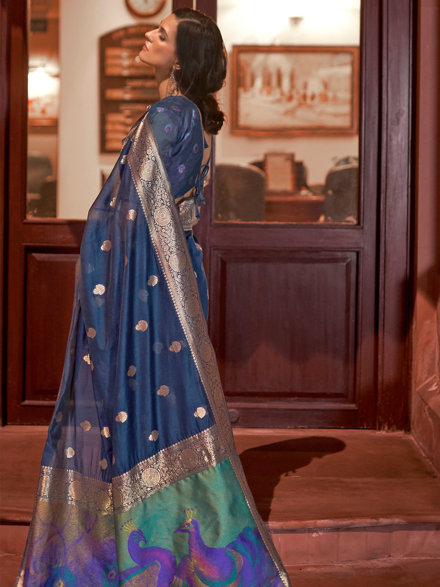Oxford Blue  Bollywood Silk Blend Saree