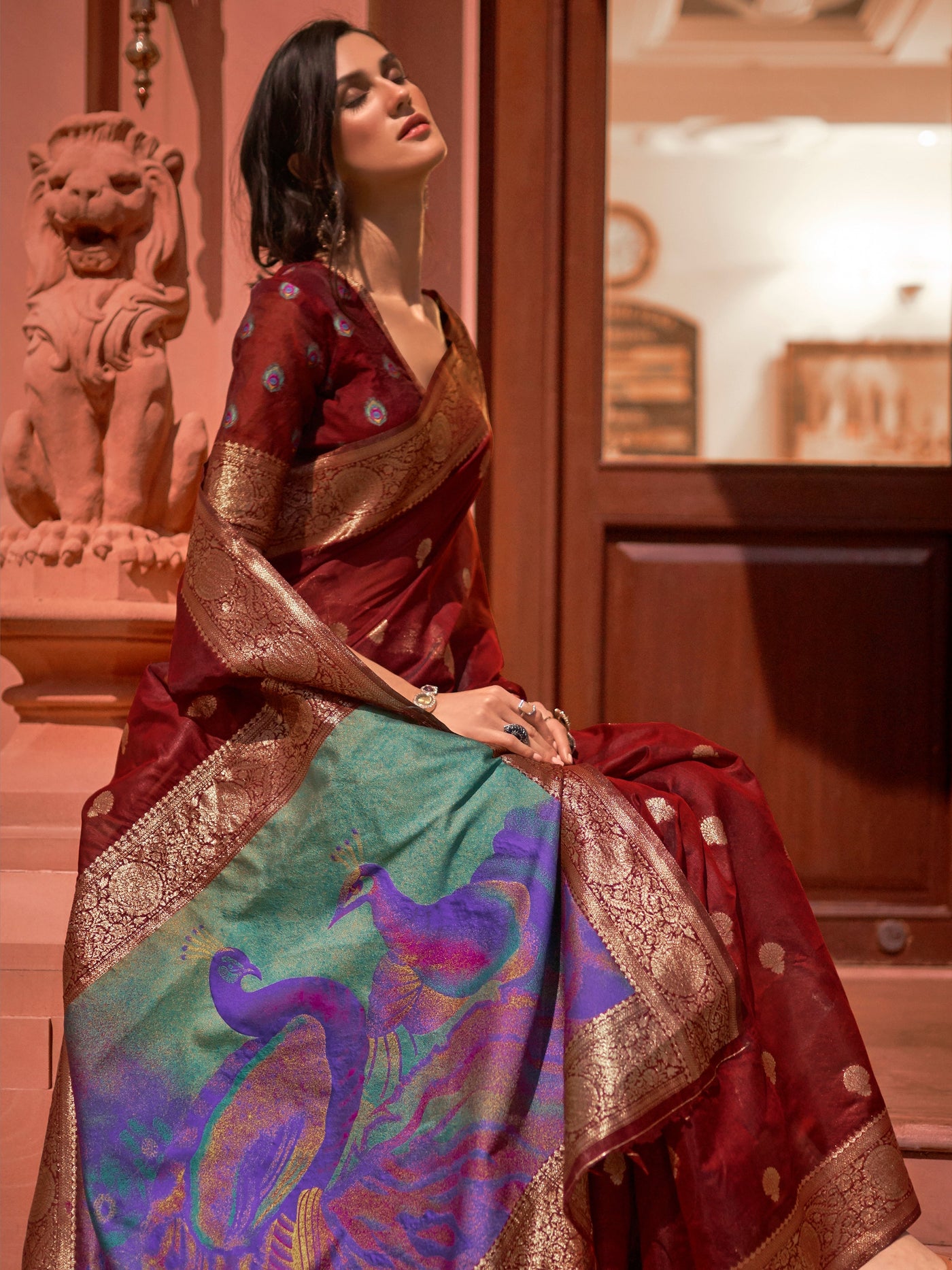 Chocolate Cosmos Bollywood Silk Blend Saree