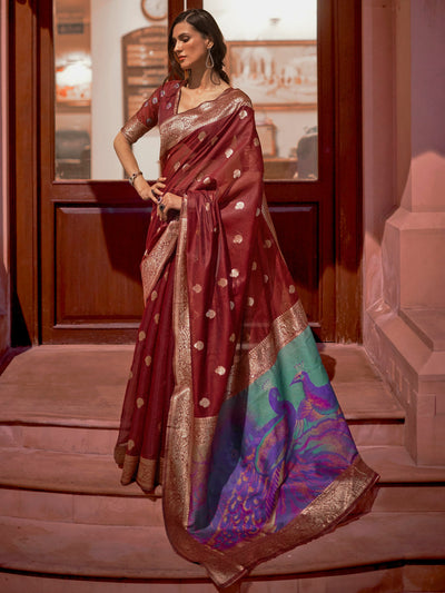 Chocolate Cosmos Bollywood Silk Blend Saree
