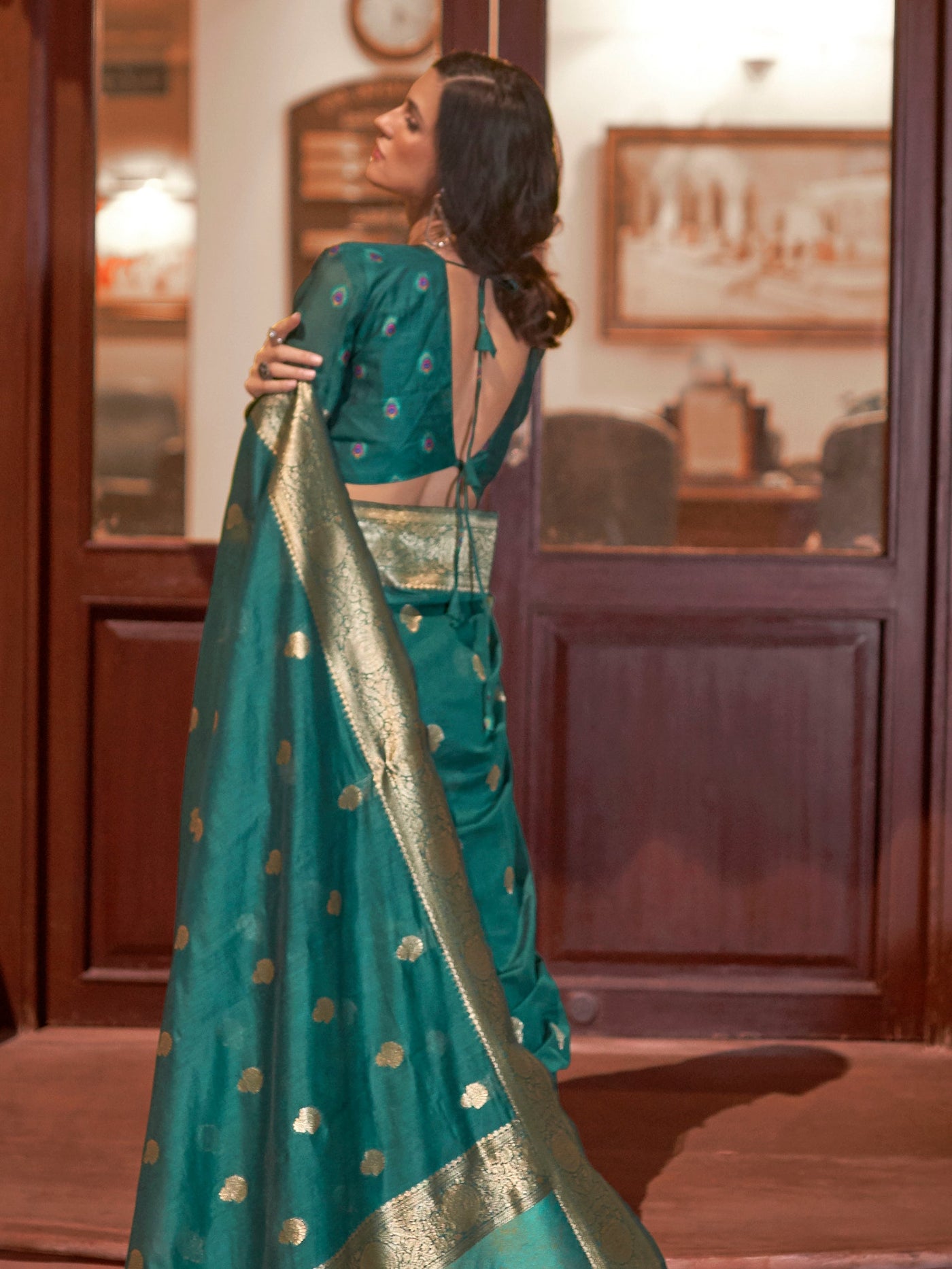 Midnight Green Bollywood Silk Blend Saree