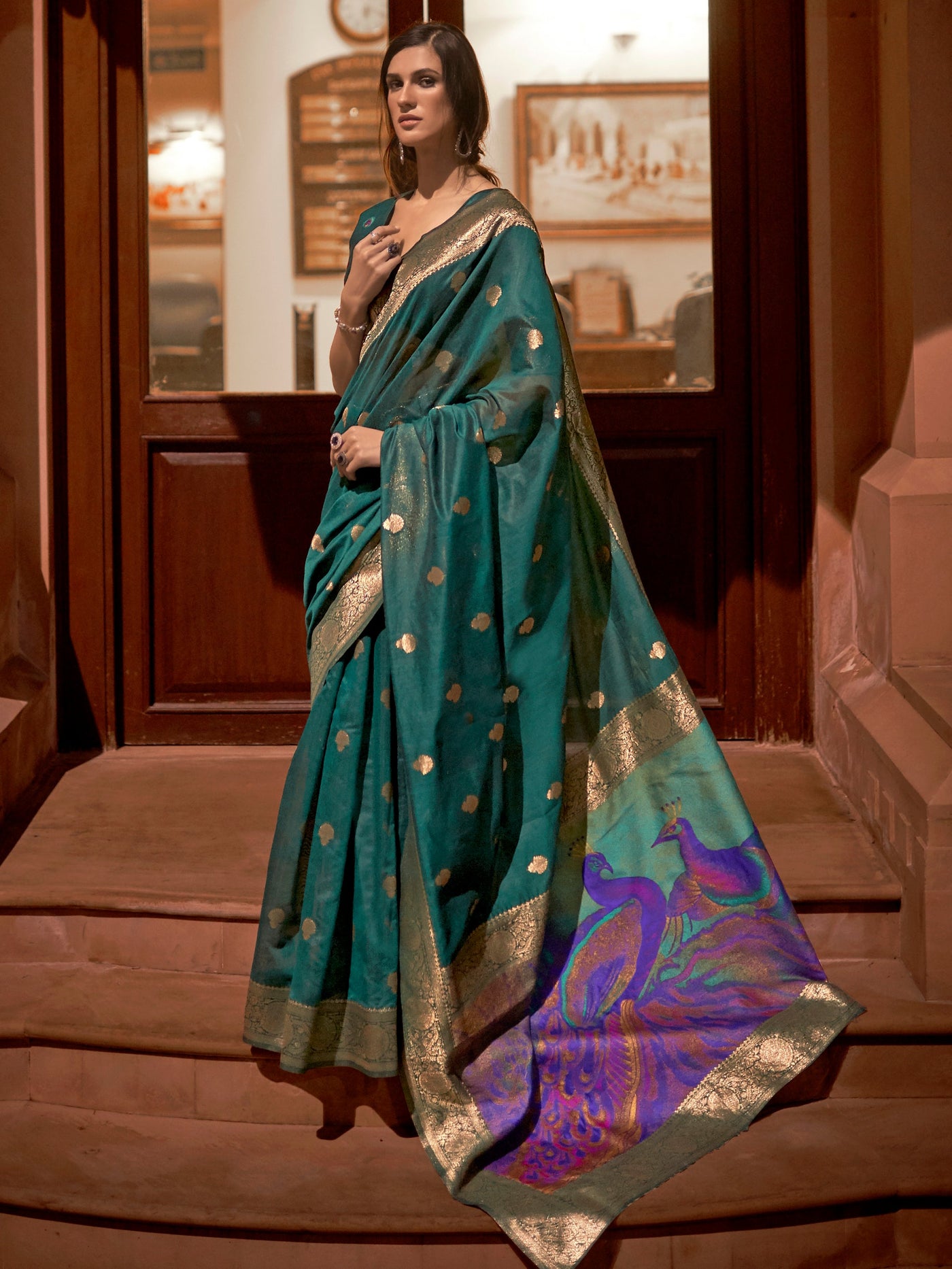 Midnight Green Bollywood Silk Blend Saree