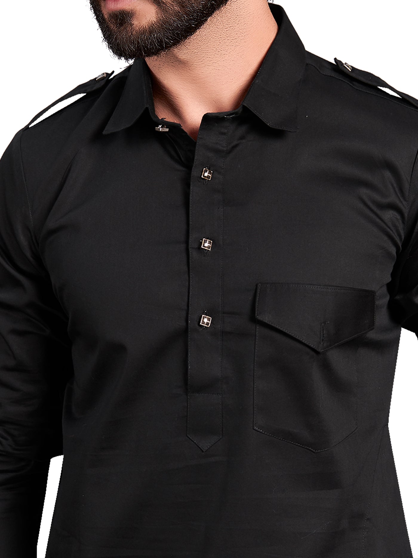 Black Pathan Suit Kurta Set