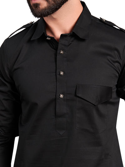 Black Pathan Suit Kurta Set