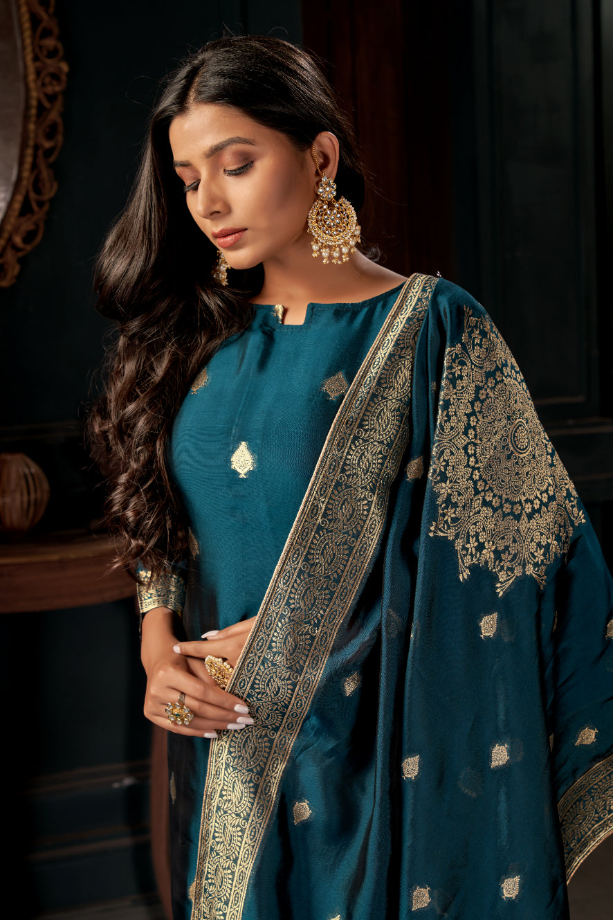 Pacific Blue Pure Viscose Unstitched Dress Material