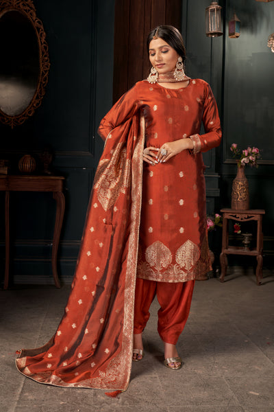Burnt Orange Pure Viscose Unstitched Dress Material