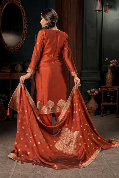 Burnt Orange Pure Viscose Unstitched Dress Material