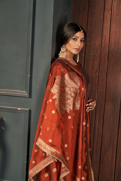 Burnt Orange Pure Viscose Unstitched Dress Material