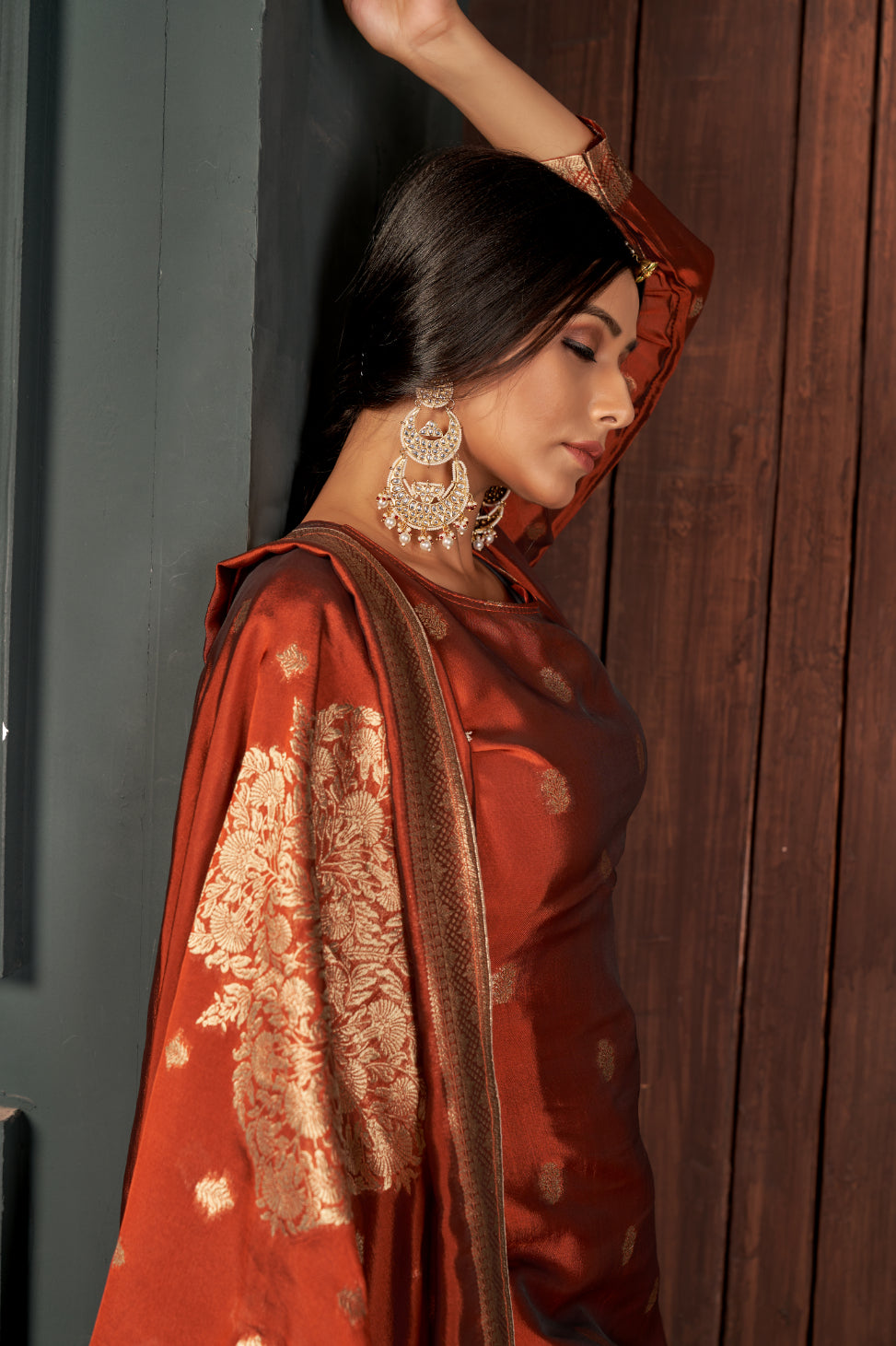 Burnt Orange Pure Viscose Unstitched Dress Material