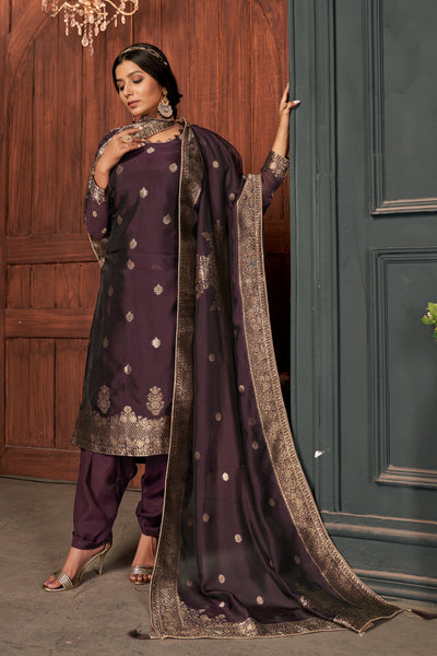 Royal Purple Pure Viscose Unstitched Dress Material