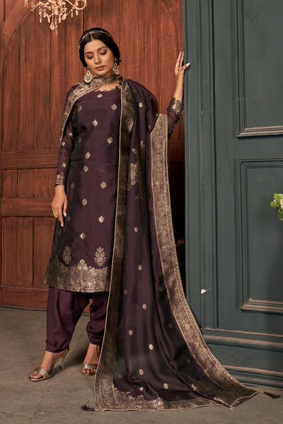 Royal Purple Pure Viscose Unstitched Dress Material