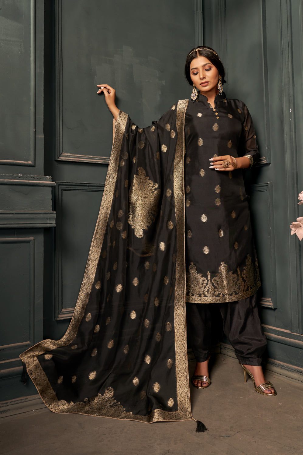 Slate Black Pure Viscose Unstitched Dress Material
