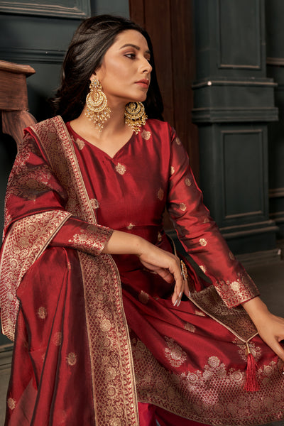 Bright Red Pure Viscose Unstitched Dress Material