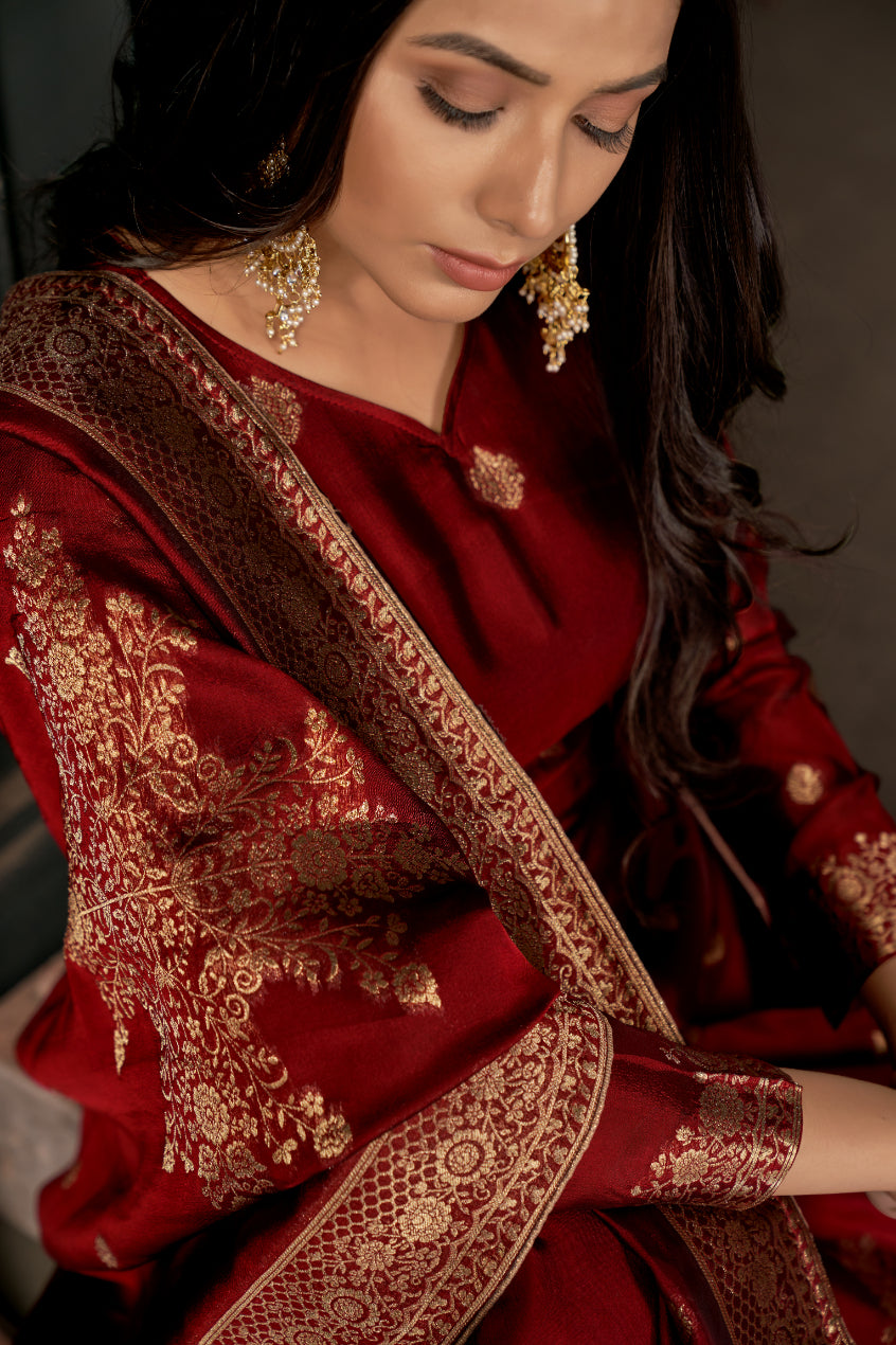 Bright Red Pure Viscose Unstitched Dress Material