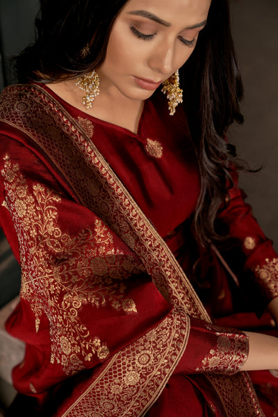 Bright Red Pure Viscose Unstitched Dress Material