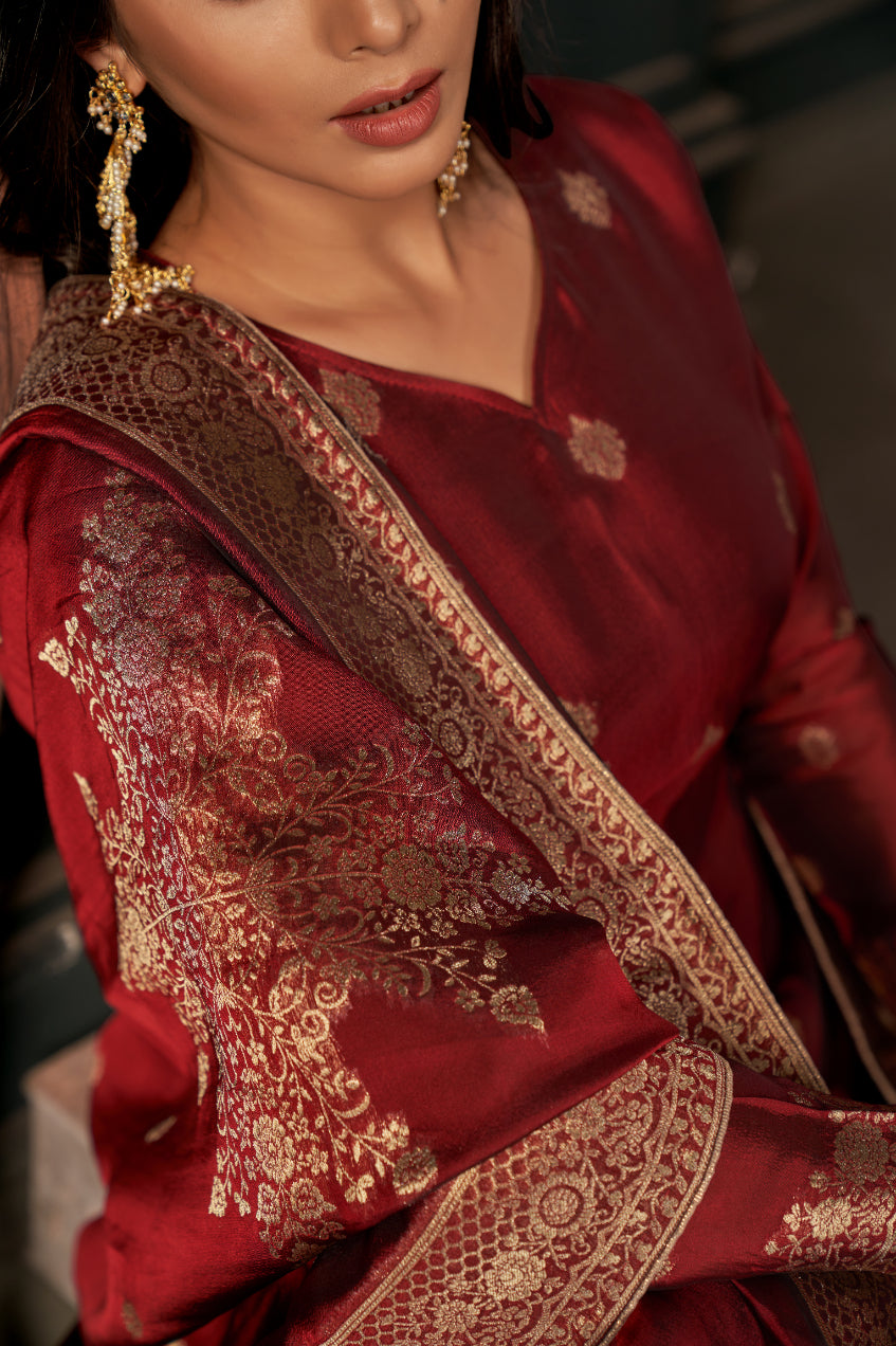 Bright Red Pure Viscose Unstitched Dress Material