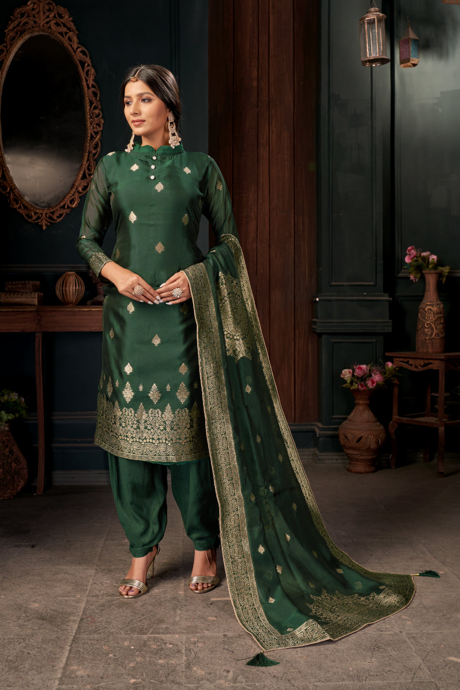 Bottle Green Pure Viscose Unstitched Dress Material