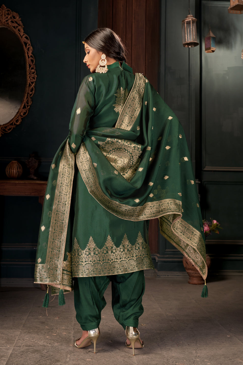 Bottle Green Pure Viscose Unstitched Dress Material