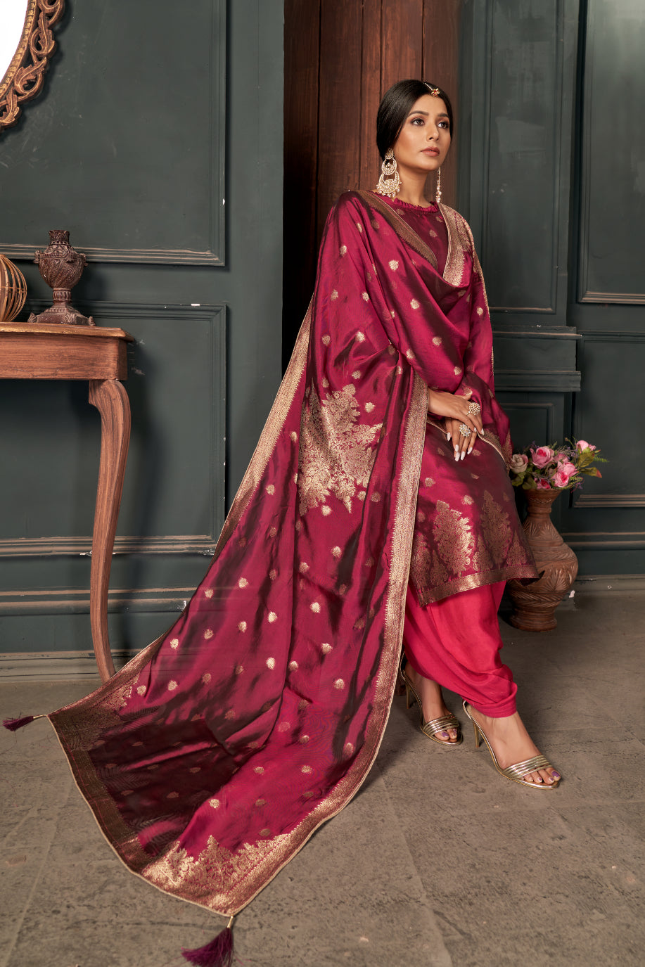 Dark Pink Pure Viscose Unstitched Dress Material