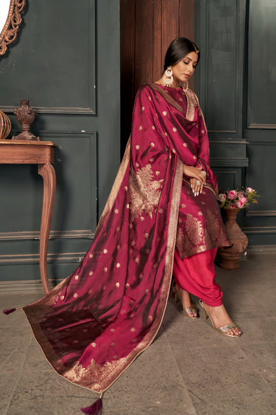 Dark Pink Pure Viscose Unstitched Dress Material
