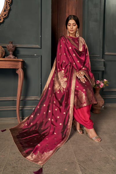 Dark Pink Pure Viscose Unstitched Dress Material