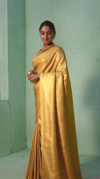 Tacha Beige Gold Zari Kanjeevaram Silk Saree